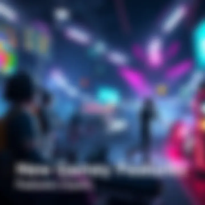 New Gameplay Features New gameplay features showcased with vibrant graphics and character interactions in a gaming environment