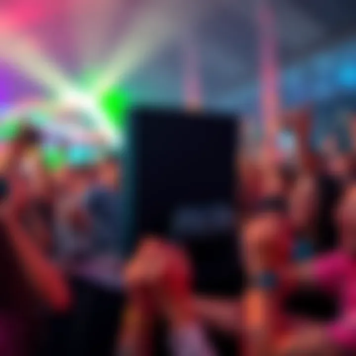 A sleek new gaming console with modern design, surrounded by excited gamers holding controllers, showcasing a vibrant gaming atmosphere.