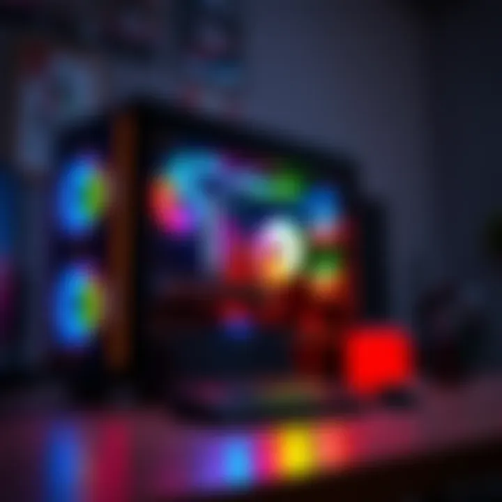 New Gaming PC Delivery A custom gaming PC setup with colorful RGB lights and gaming accessories, ready for play.