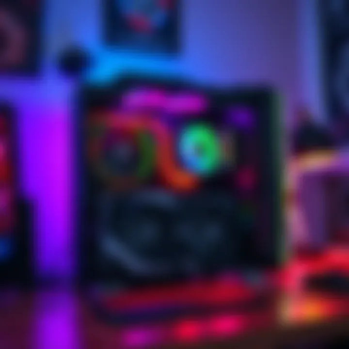 New Gaming PC Setup A prebuilt gaming PC featuring an RTX 5070 graphics card and Ryzen 7 9800x3d processor on a desk with colorful LED lights.