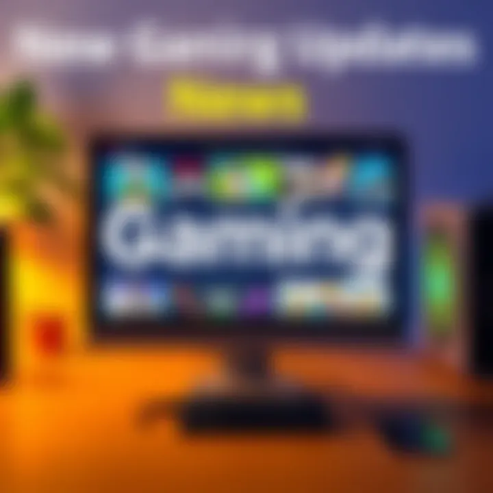 A screenshot of various gaming titles and updates on a computer screen with colorful graphics