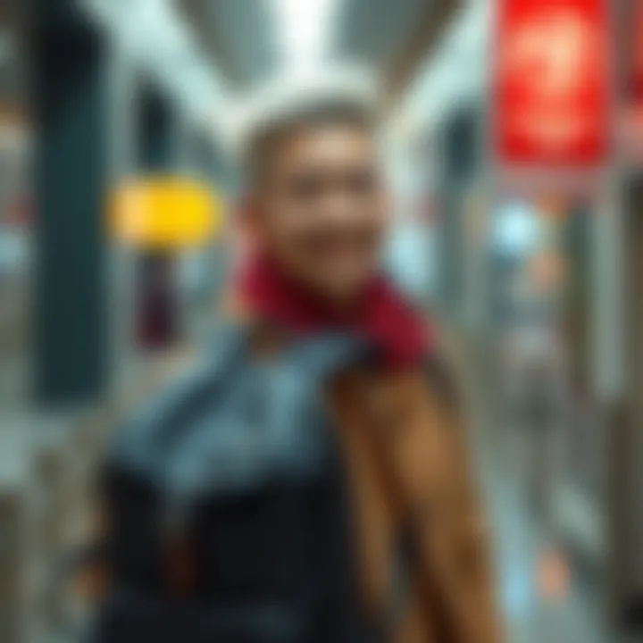 Person showing off a fresh haircut and a stylish backpack, smiling confidently.