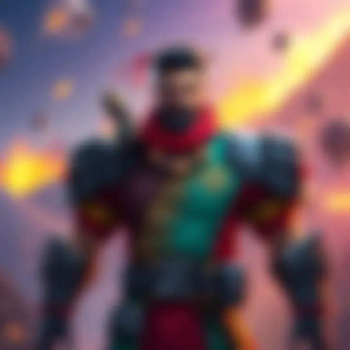 Emre, the new game hero, stands confidently with a unique outfit representing his culture, set against a vibrant background that highlights his strength and diversity.