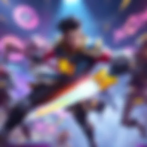 A digital artwork showing Largo, a new gaming hero, in action during a tournament match, showcasing vibrant colors and dynamic movements.