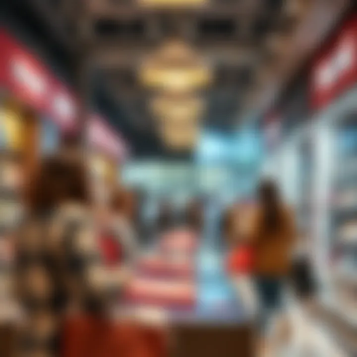 Exciting new product on display in a store with shoppers looking at it