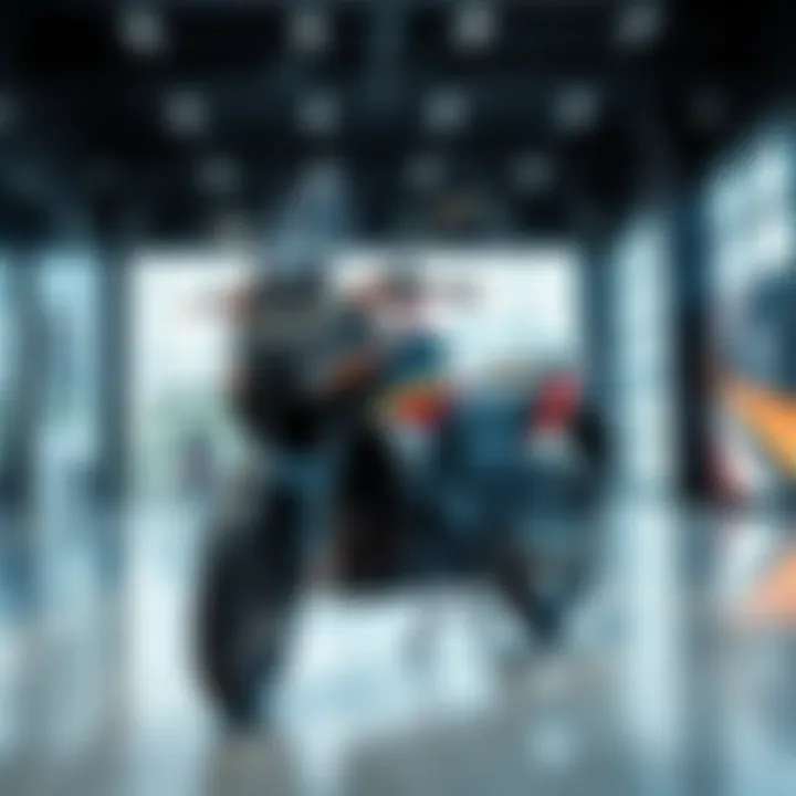 A sleek New Legend Motorcycle displayed in a bright showroom, showcasing its modern design and features.