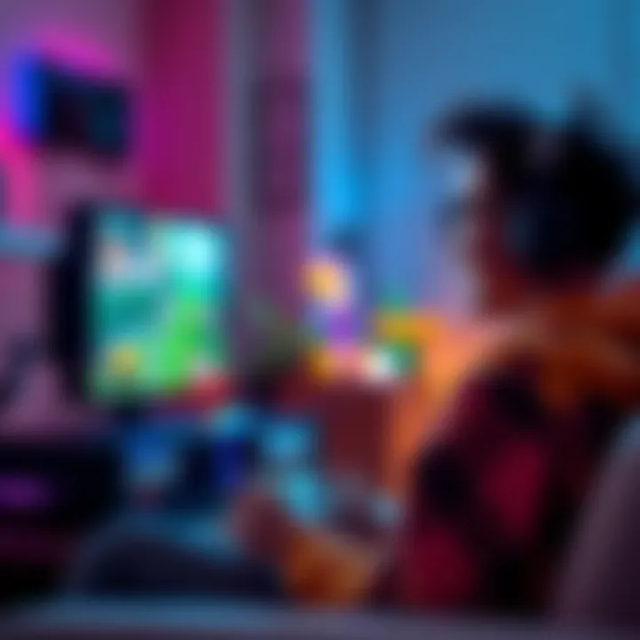 A player enjoying the new Lis game on a gaming console, with a focused expression and a colorful screen displaying gameplay.