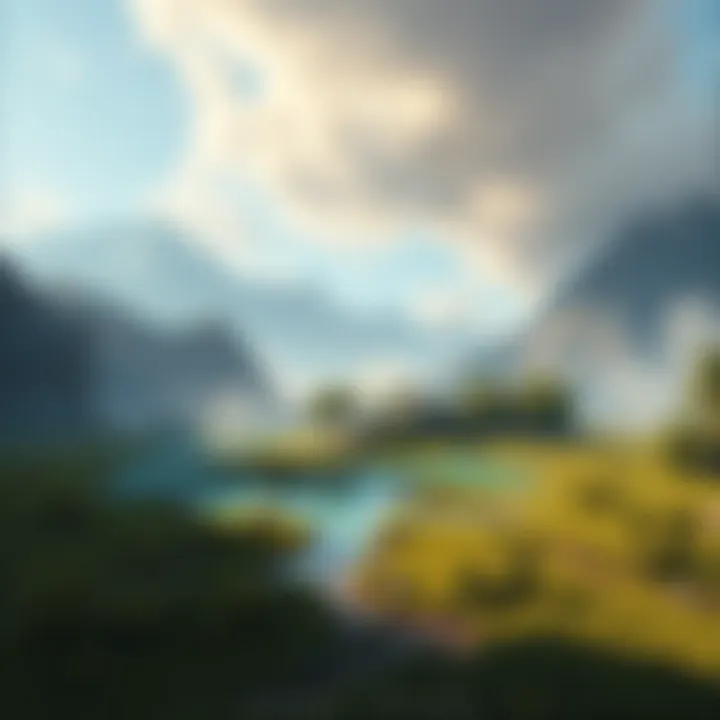 Concept art showing diverse biomes including a swamp and mountain setting for the Wilds expansion