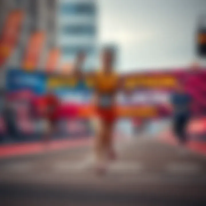 A runner excitedly prepares for a marathon with a banner announcing the new unlock event in the background.