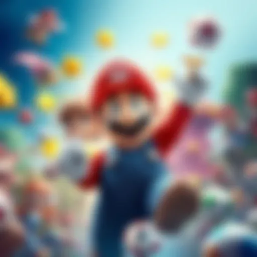 New Mario Movie Poster Colorful poster featuring Mario in his classic red hat and blue overalls, surrounded by friends and iconic items from the game, generating excitement for the upcoming movie.