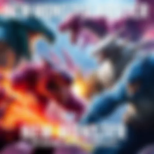 A colorful display of new monsters and weapons with detailed character designs from the latest game installment.