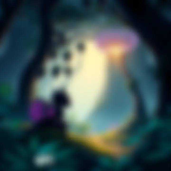 New Ori Game Announcement A digital artwork showing a vibrant forest scene with an Ori character looking at a glowing light, hinting at a new game reveal.
