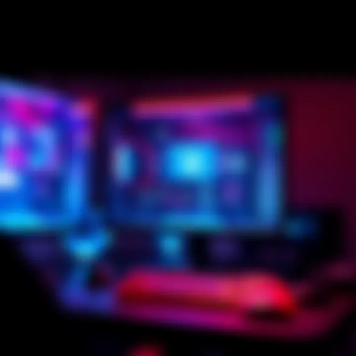 A graphic showing a PC setup with futuristic gaming elements and an emulator interface on the screen, symbolizing a leap in gaming technology for 2025