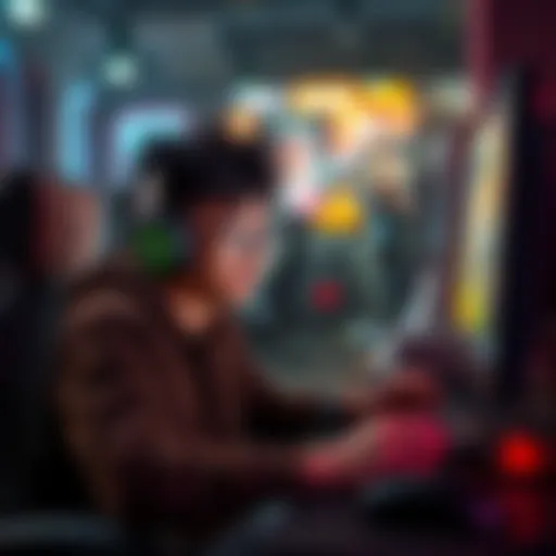 A new PC gamer immersed in colorful graphics and gameplay on their computer