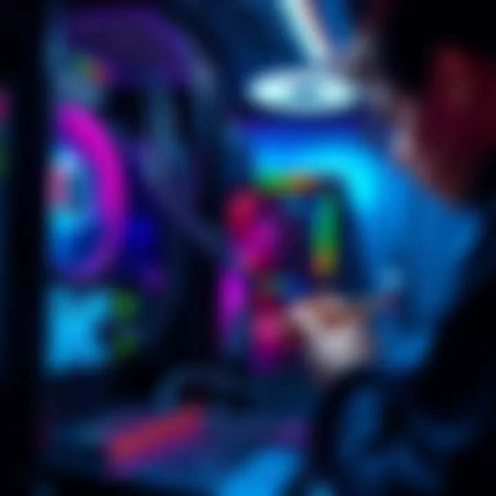 A person troubleshooting a new PC that won't start, checking connections and cables.