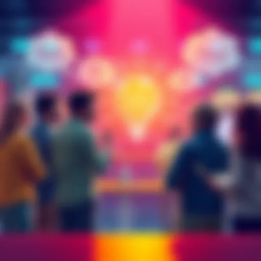 A colorful graphic showing people discussing and engaging with an innovative perk idea, with thought bubbles representing excitement and interest.