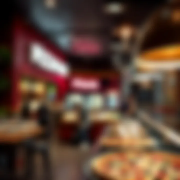 Newly opened Pizza Place with fresh pizza on display and people enjoying the atmosphere