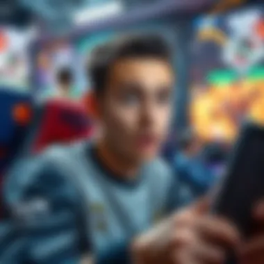 A new player looks surprised and puzzled while playing a video game, surrounded by vibrant game graphics and action elements.