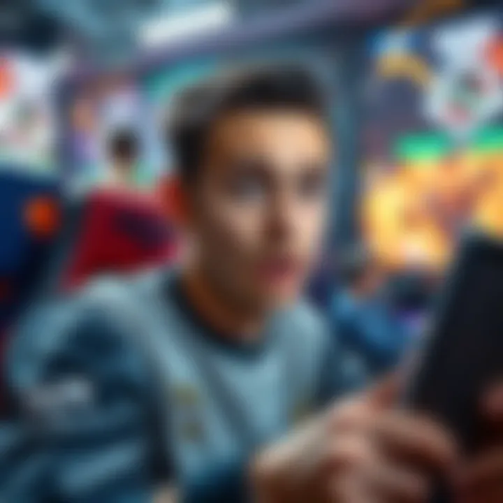 New Player Confused by Gameplay A new player looks surprised and puzzled while playing a video game, surrounded by vibrant game graphics and action elements.