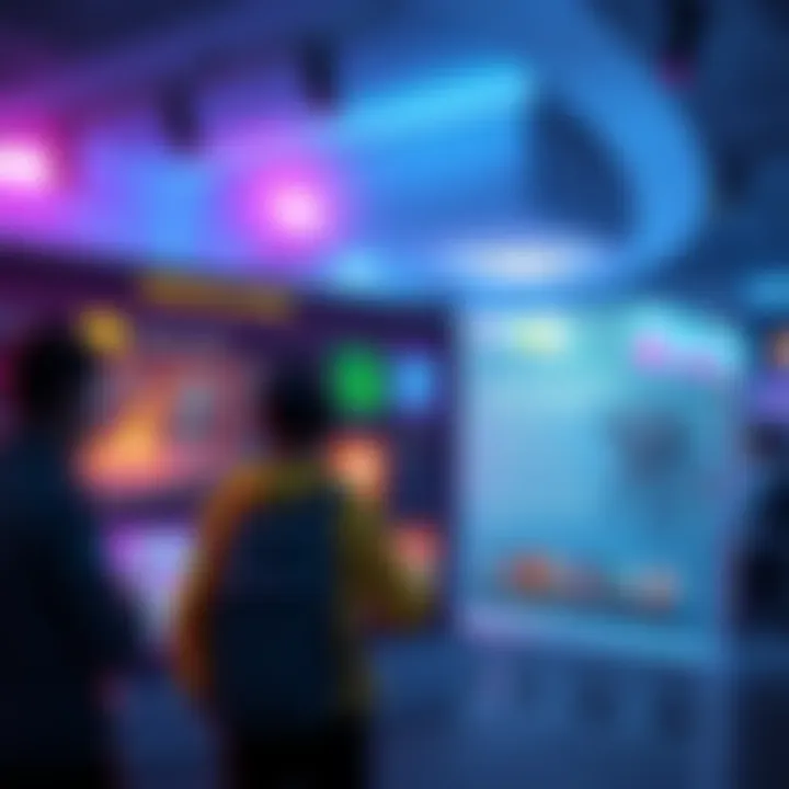 A vibrant digital scene showing new players being guided through game onboarding features with helpful tips and visuals.