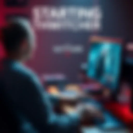 New Player Starting The Witcher A person sitting at a computer, excited while starting The Witcher game, showcasing the game on the screen.