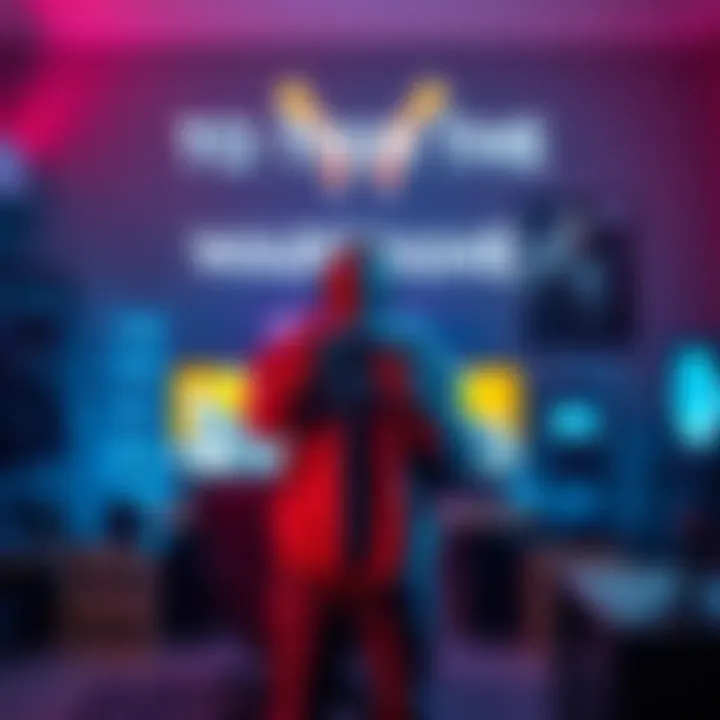 A new player stands in front of a gaming setup, excited to start Warframe with a controller in hand and a Warframe character poster on the wall.