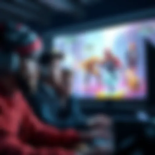 Group of new players looking confused while playing a video game, with game elements visible on the screen