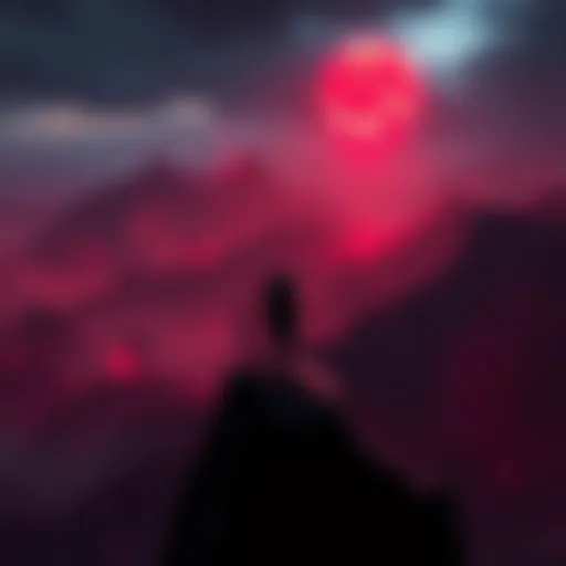 A player character standing on a cliff overlooking a dark, vast world filled with eerie landscapes and shadowy figures, embodying the challenge of starting Souls games without guidance.