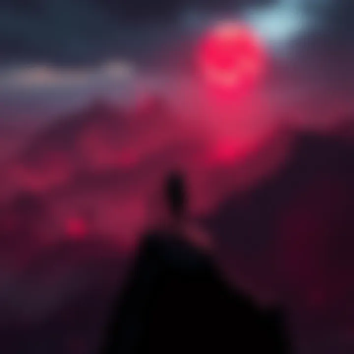 A player character standing on a cliff overlooking a dark, vast world filled with eerie landscapes and shadowy figures, embodying the challenge of starting Souls games without guidance.