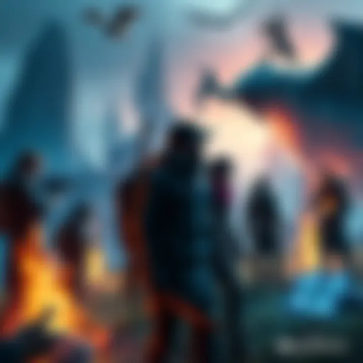 New Players in a Video Game A group of new players exploring a fantasy world with various quests and items around them, discussing strategies for cooperative gameplay.