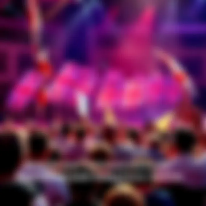 Crowd cheering and holding banners celebrating the new Queen