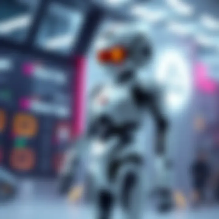 New Security Bot A modern security bot stands in a tech environment, showcasing its sleek design and features.