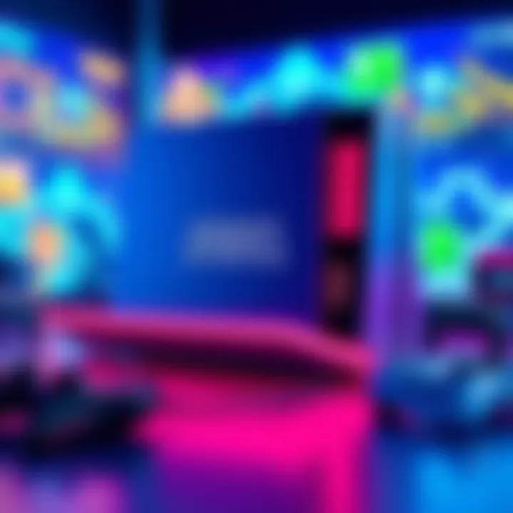 New Sega Console Concept A futuristic gaming console design with Sega branding, featuring sleek lines and vibrant colors, set against a gaming backdrop with controllers and classic game visuals.