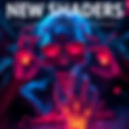 A vibrant illustration showcasing a newly released shader that represents feelings of dread and fear, with a dark background and glowing elements symbolizing universal horrors.