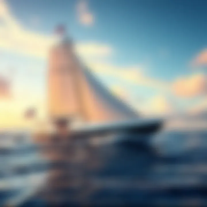 New Ship for Adventures A sleek new ship ready for adventure on the water, with sails billowing in the wind.