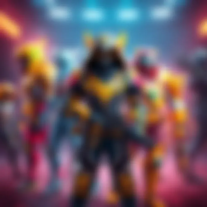 Nine unique game skins displayed in vibrant colors and designs, showcasing different styles for player customization.