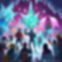 A colorful illustration showing various proposed Stasis powers inspired by existing gameplay mechanics, featuring icy elements and unique designs, surrounded by excited players brainstorming ideas.