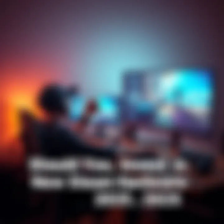 A gamer sitting at a desk with the latest Steam hardware, excitedly playing a game on a large monitor.