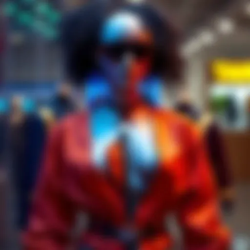 A vibrant Taurie outfit with striking colors and bold design showcased on a mannequin