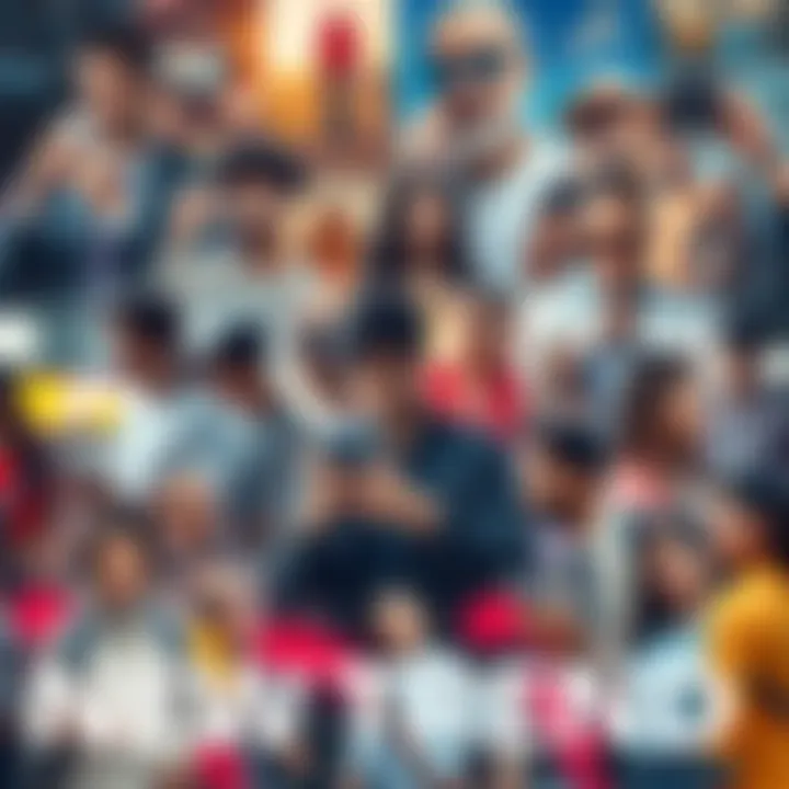 A collage showing diverse people engaging in activities influenced by a strong new trend in technology, fashion, and lifestyle.