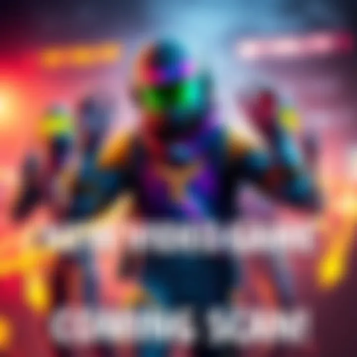 A graphic showcasing a vibrant new skin design for a popular video game character, with players in the background expressing excitement.