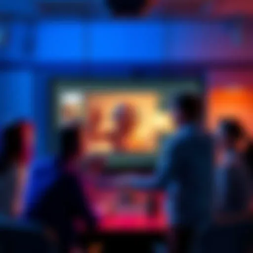 A new character appears on a computer screen, engaging in chat. People react with excitement and curiosity around the screen.