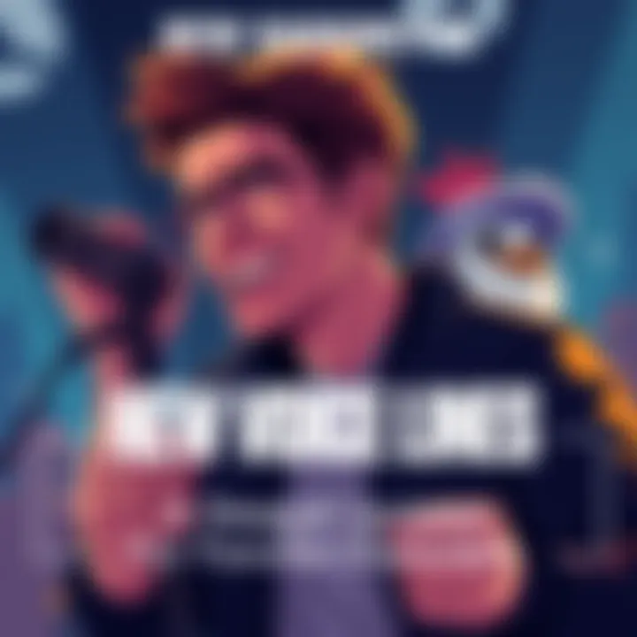 Illustration of Steve Harrington with a microphone, showing excitement for new voice lines, with Steagull character in the background