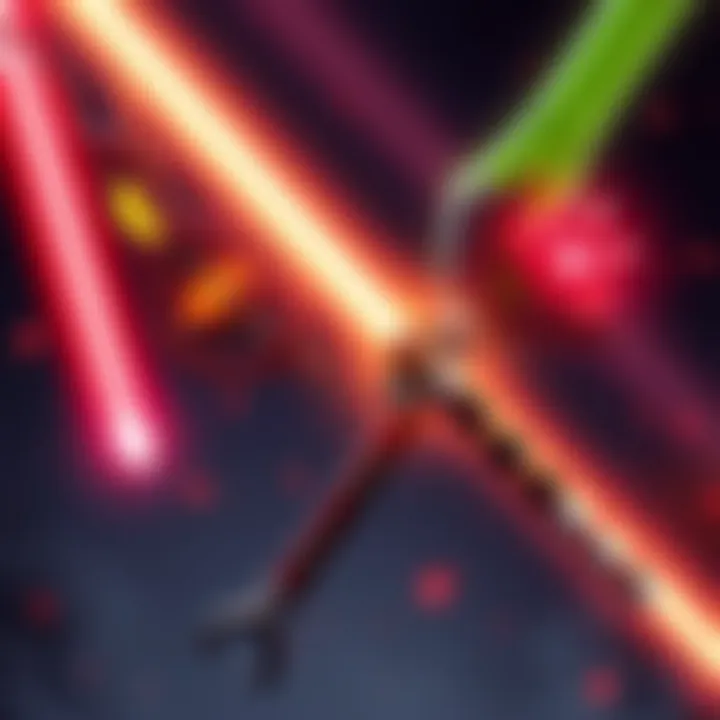 A vivid display of the new Whip and Saber weapons, showcasing their unique designs and features for purchase with shards.