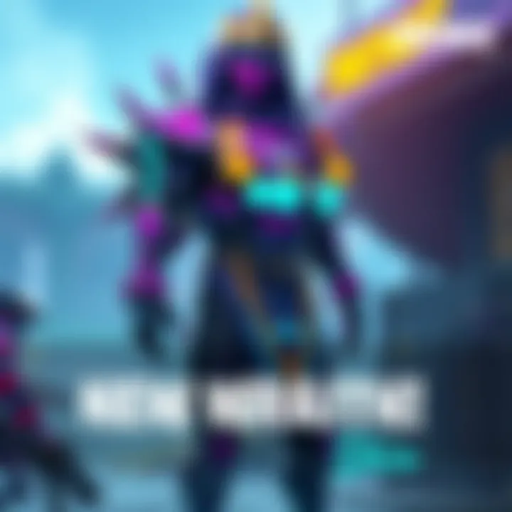 A character showcasing a vibrant new Wraith skin with unique designs, standing in a game environment.