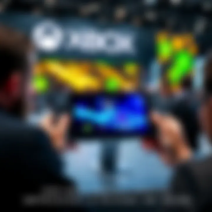 New Xbox Handheld A sleek new Xbox handheld gaming device showcased at an event, with people examining it and discussing its features.