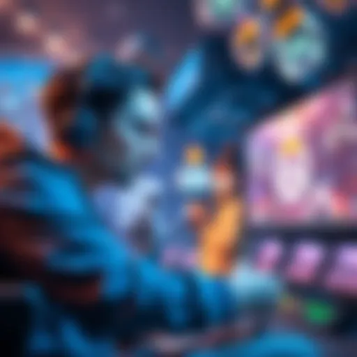 A new player with a game controller looks confused while playing Overwatch, surrounded by colorful graphics and action scenes from the game.