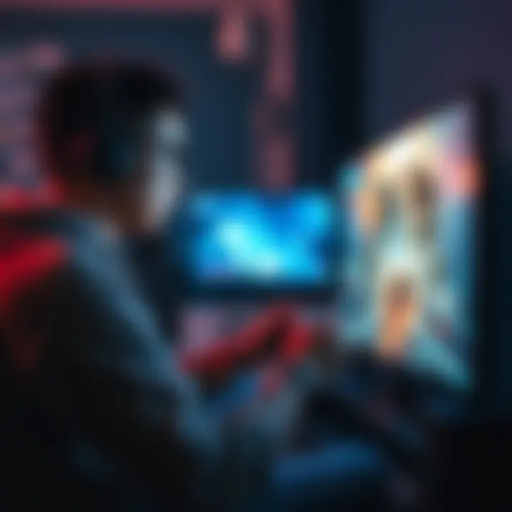 A new player focused on a TV screen while playing a challenging Souls game, surrounded by gaming accessories.