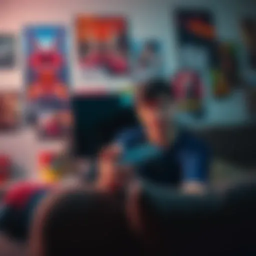 A person with a game controller excitedly playing Resident Evil Requiem, surrounded by game posters and snacks