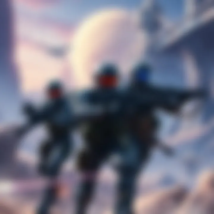 Concept art showing futuristic soldiers in battle gear with Starcraft elements and open-world landscape in the background